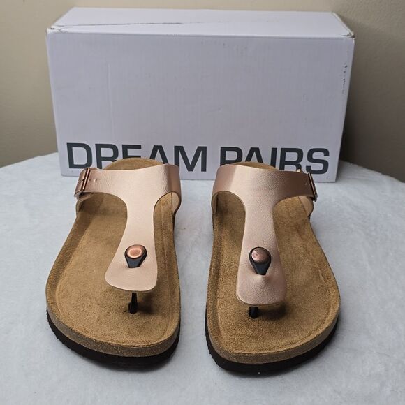 NIB DREAM PAIRS Women's Supportive Cork Flip Flops Sz US 9.5 Rose Gold - Picture 2 of 8